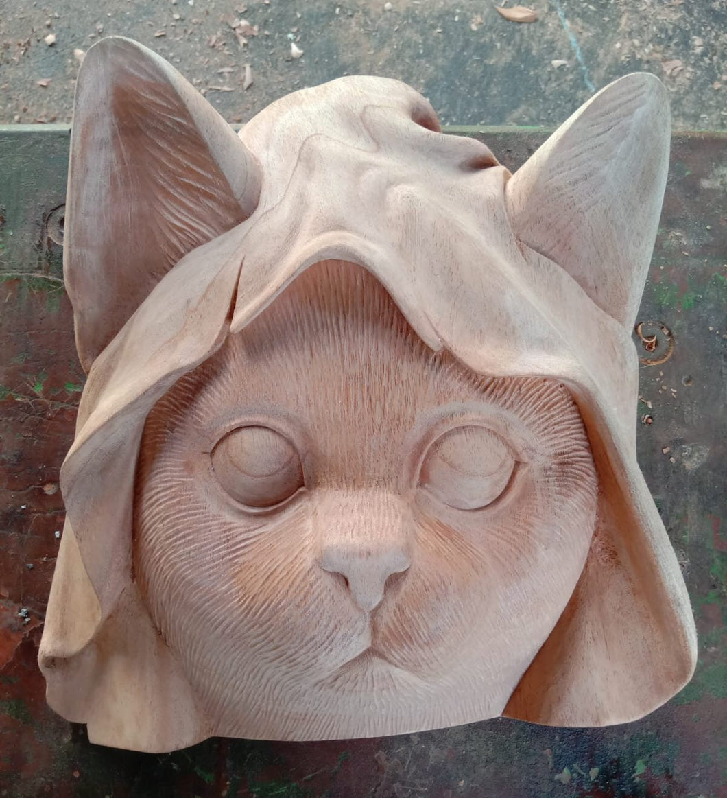 Animal cat feline big eye with hat plaque Fragment relief www.Neo-Mfg.com