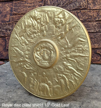 Load image into Gallery viewer, Roman Greek Royal disc Parthenon plate shield Sculptural wall relief plaque www.Neo-Mfg.com 13&quot; museum reproduction
