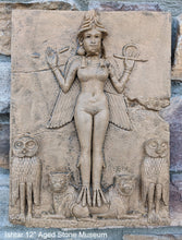 Load image into Gallery viewer, Babylonian Burney Relief Queen of Night GODDESS ISHTAR Mesopotamia Sculptural relief carving plaque www.Neo-Mfg.com 12&quot;
