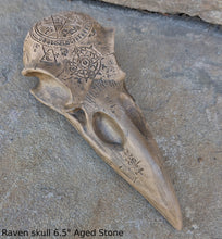 Load image into Gallery viewer, Wiccan Raven skull engraving Wall Plaque Sculpture Pagan 6.5&quot; www.Neo-Mfg.com mythical
