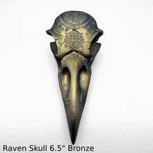 Load image into Gallery viewer, Wiccan Raven skull engraving Wall Plaque Sculpture Pagan 6.5&quot; www.Neo-Mfg.com mythical
