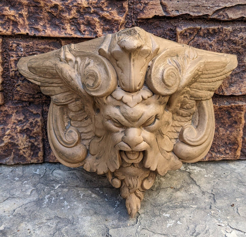 Gargoyle Satyr wall Shelf corbel Grotesque goblin sculpture www.NEO-MFG.com winged greenman leaf face 10