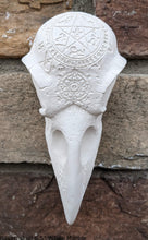 Load image into Gallery viewer, Wiccan Raven skull engraving Wall Plaque Sculpture Pagan 6.5&quot; www.Neo-Mfg.com mythical
