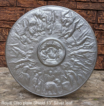 Load image into Gallery viewer, Roman Greek Royal disc Parthenon plate shield Sculptural wall relief plaque www.Neo-Mfg.com 13&quot; museum reproduction
