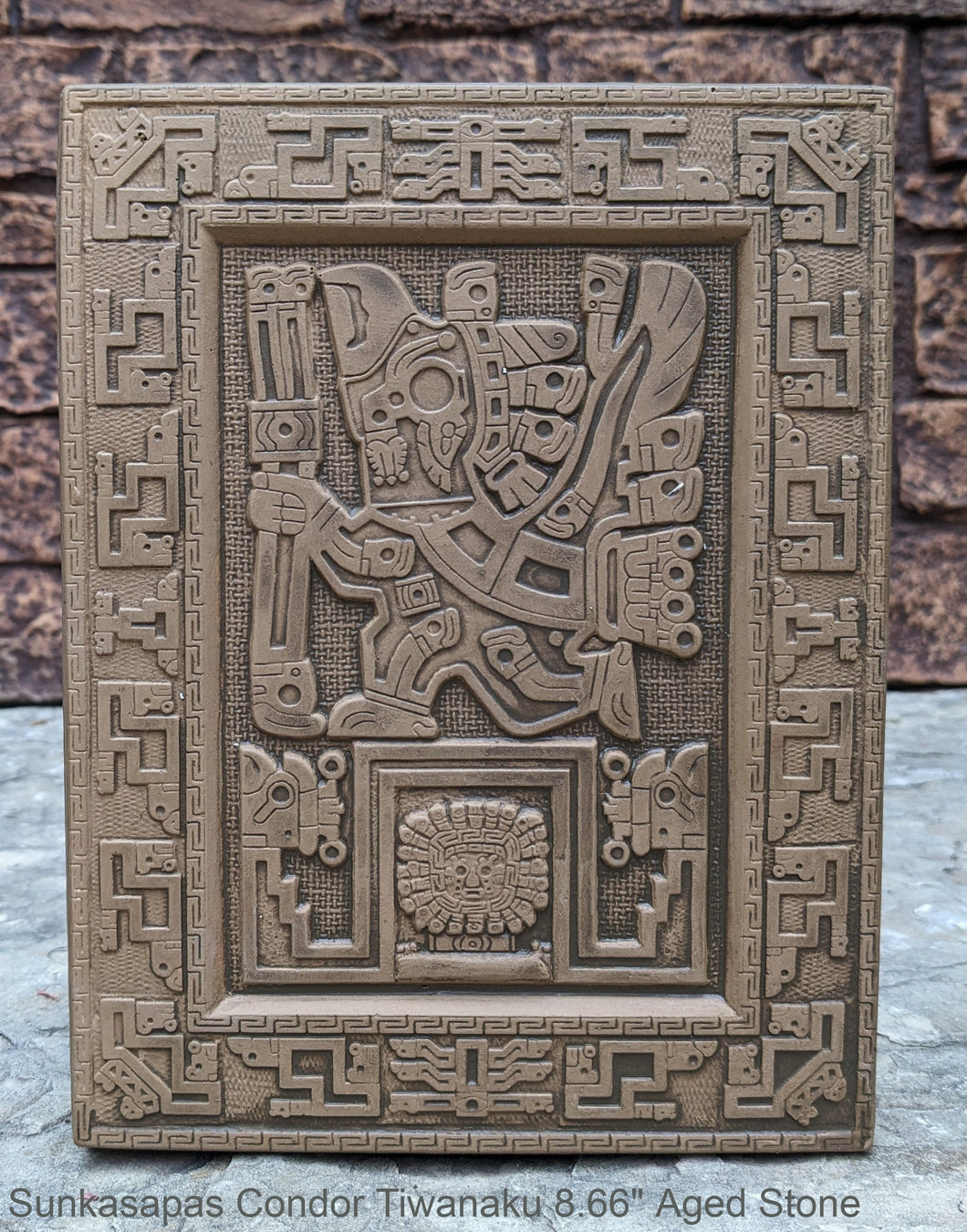 Inca Viracocha Tiwanaku Gateway sun sunkasapas condor head Sculptural wall relief plaque www.Neo-Mfg.com home decor 8.66