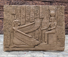 Load image into Gallery viewer, Egyptian Maat kneeling before Isis reproduction sculpture wall art 11.5&quot; www.Neo-Mfg.com home decor relief
