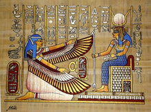 Load image into Gallery viewer, Egyptian Maat kneeling before Isis reproduction sculpture wall art 11.5&quot; www.Neo-Mfg.com home decor relief
