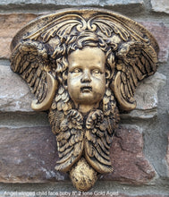 Load image into Gallery viewer, Angel winged child face baby corbel wall sconce shelf 8&quot; sculpture www.NEO-MFG.com
