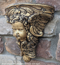 Load image into Gallery viewer, Angel winged child face baby corbel wall sconce shelf 8&quot; sculpture www.NEO-MFG.com
