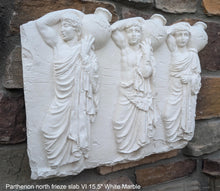 Load image into Gallery viewer, Roman Greek slab VI Parthenon north frieze three youths bearing hydriai Sculptural Wall relief www.Neo-Mfg.com 15.5&quot;
