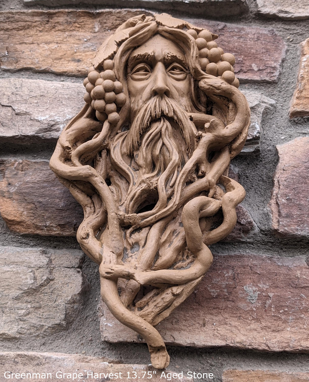 Nature Garden Greenman Grape Harvest Sculptural wall relief bust www.Neo-Mfg.com 13.75