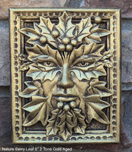 Load image into Gallery viewer, Nature Berry Leaf Mythical Man Mask greenman greenwoman Wall Plaque Vintage sculpture 6&quot; www.Neo-Mfg.com green man woman
