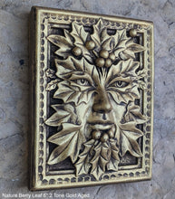 Load image into Gallery viewer, Nature Berry Leaf Mythical Man Mask greenman greenwoman Wall Plaque Vintage sculpture 6&quot; www.Neo-Mfg.com green man woman
