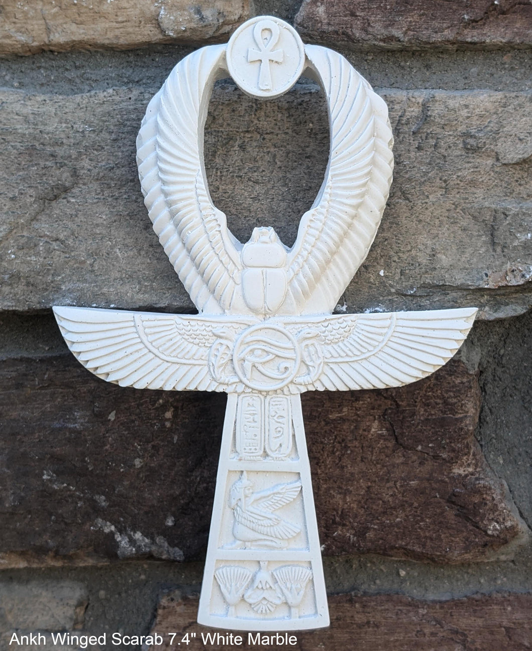 Egyptian Ankh Winged scarab Sculptural wall relief www.Neo-Mfg.com 7 3/4