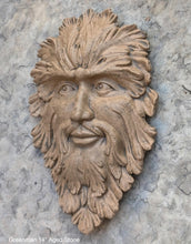 Load image into Gallery viewer, Green Man Leaf Face 14&quot; Tree Man Mythical wall Sculpture Mask Wall Plaque Vintage sculpture 14&quot; www.Neo-Mfg.com
