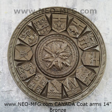 Load image into Gallery viewer, Country Canada Coat of Arm Wall Plaque Sculptural Frieze Carving 14&quot; www.NEO-MFG.com Aged Stone
