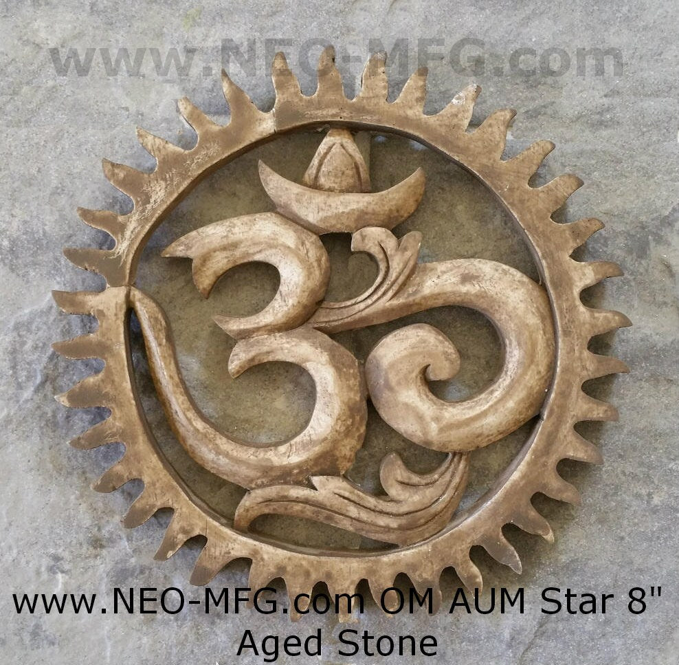 Religious OM AUM Star Nameste Carved Sculpture Statue Plaque 8