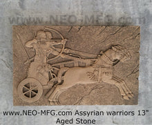 Load image into Gallery viewer, Historical Assyrian warriors Chariot Royal hunt wall art Sculpture www.Neo-Mfg.com 13&quot; Mounted on Plaque
