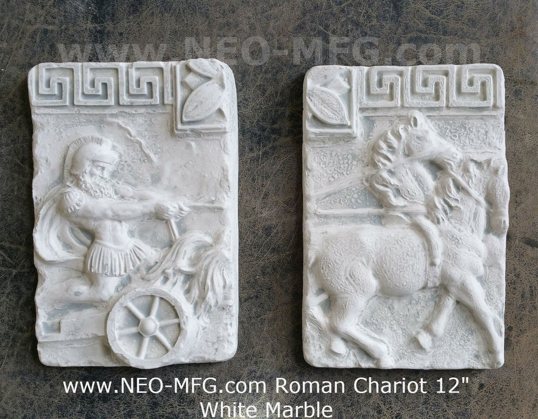 Charge of the Roman Charioteer Sculpture Statue White finish Chariot Horse 2pc Neo-mfg m4